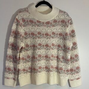 Reitman's long sleeve floral striped knit grandma sweater